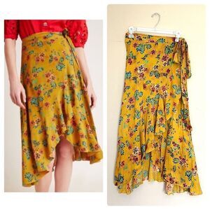 Anthropologie x Faithfull The Brand Floral Ruffle Wrap Midi Skirt